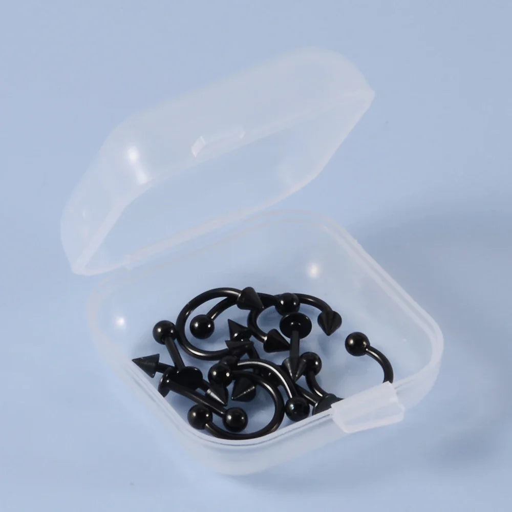 12 Piece Surgical Steel Piercing Jewelry Set with Gold Plated Black Rainbow Ear Nose and Eyebrow Labret 8mm
