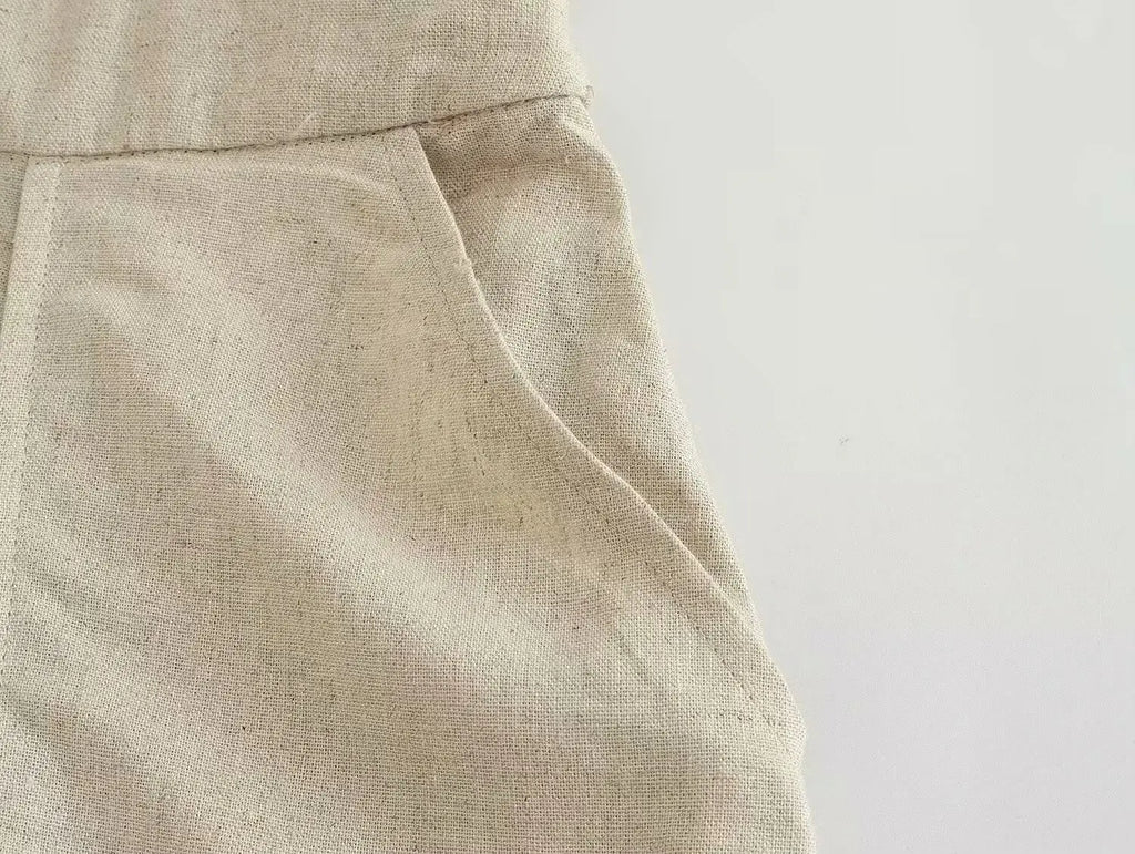 Summer Casual V Neck Sleeveless Linen Blend Jumpsuit Straight Long Holiday Style