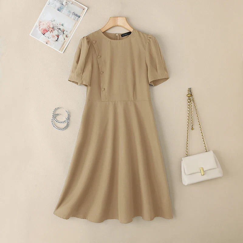Elegant Short Puff Sleeve A Line Sundress for Office
