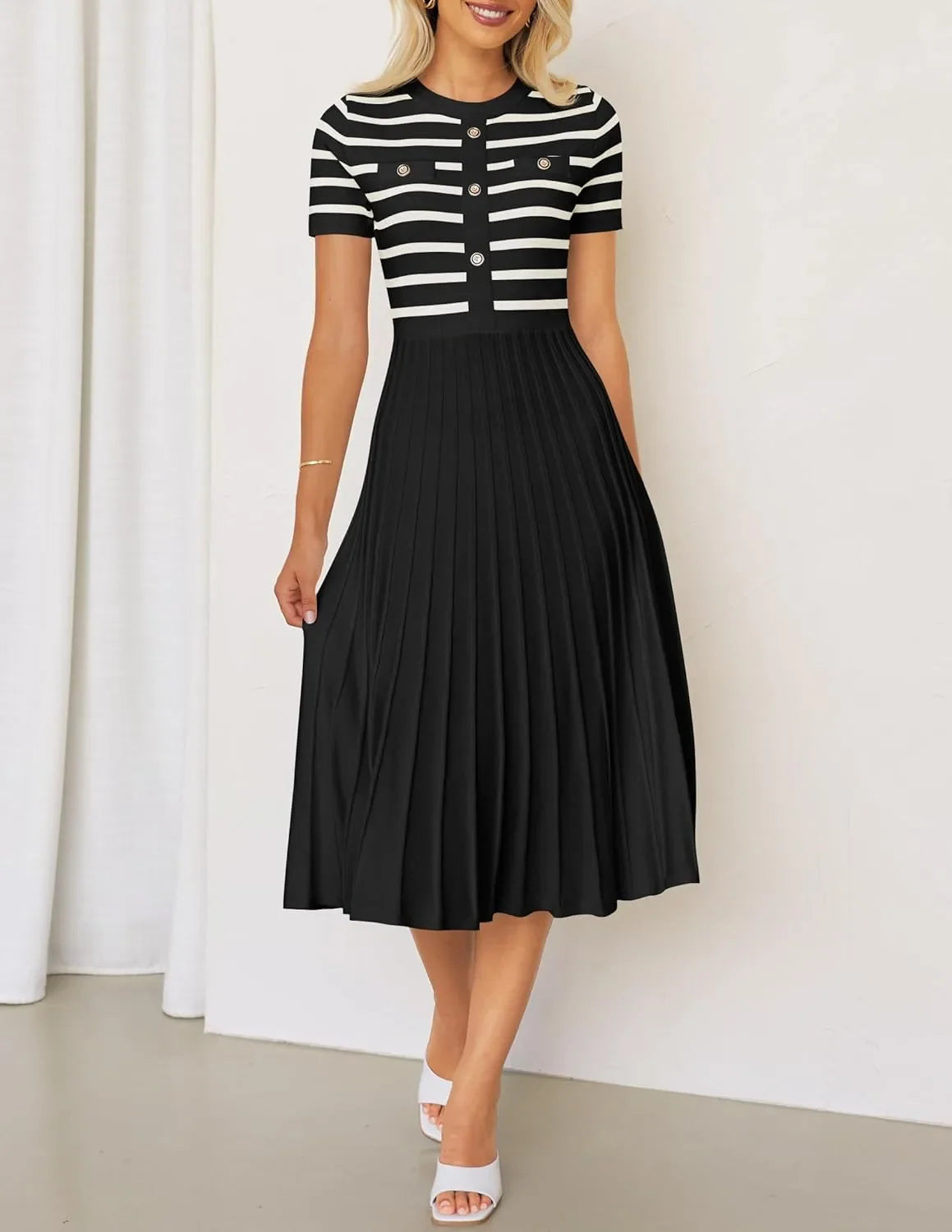 Ice Silk Knitted Striped Summer Dress For Women Loose Fit