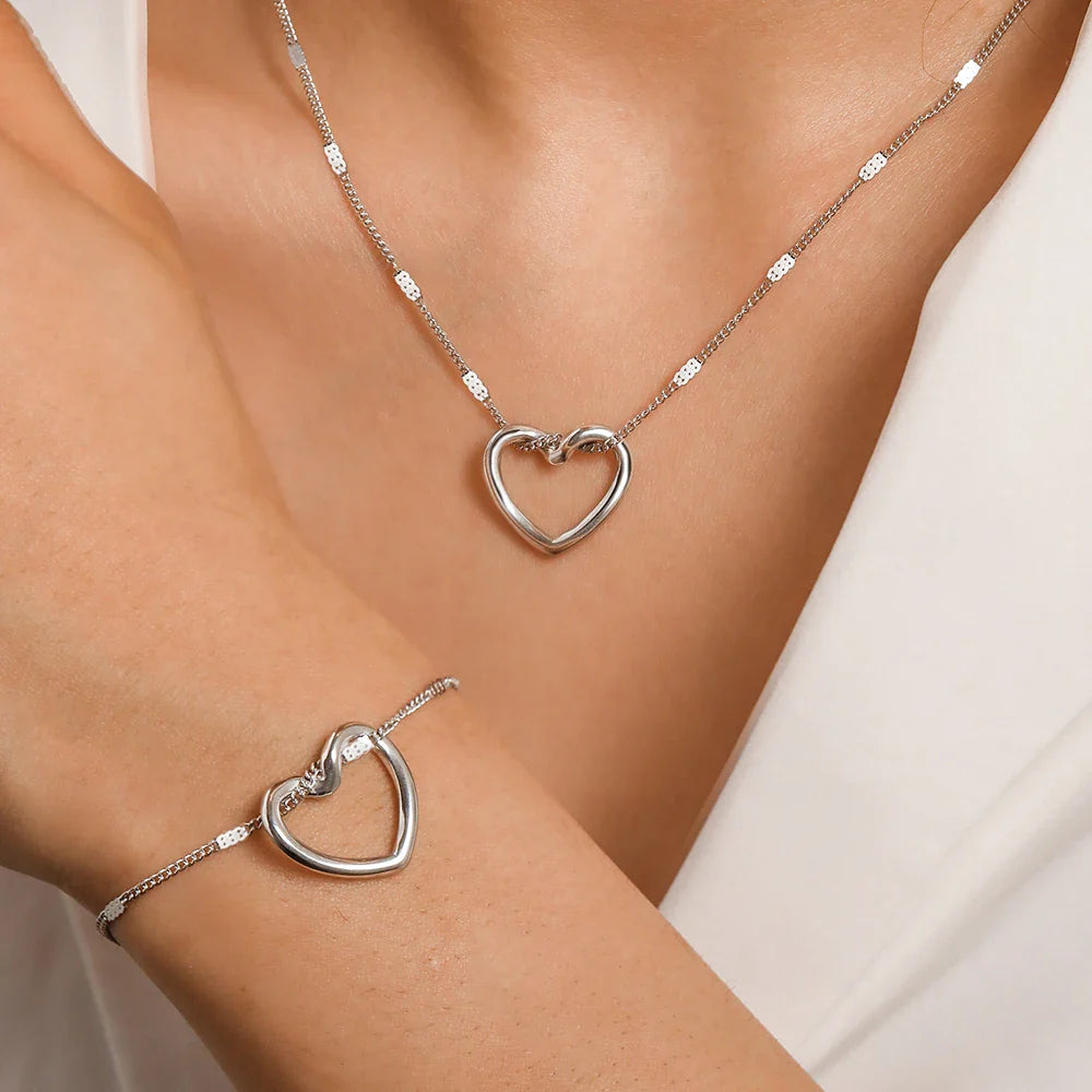 Stainless Steel Twisted Heart Jewelry Set for Women - Elegant Luxury Anniversary Gift