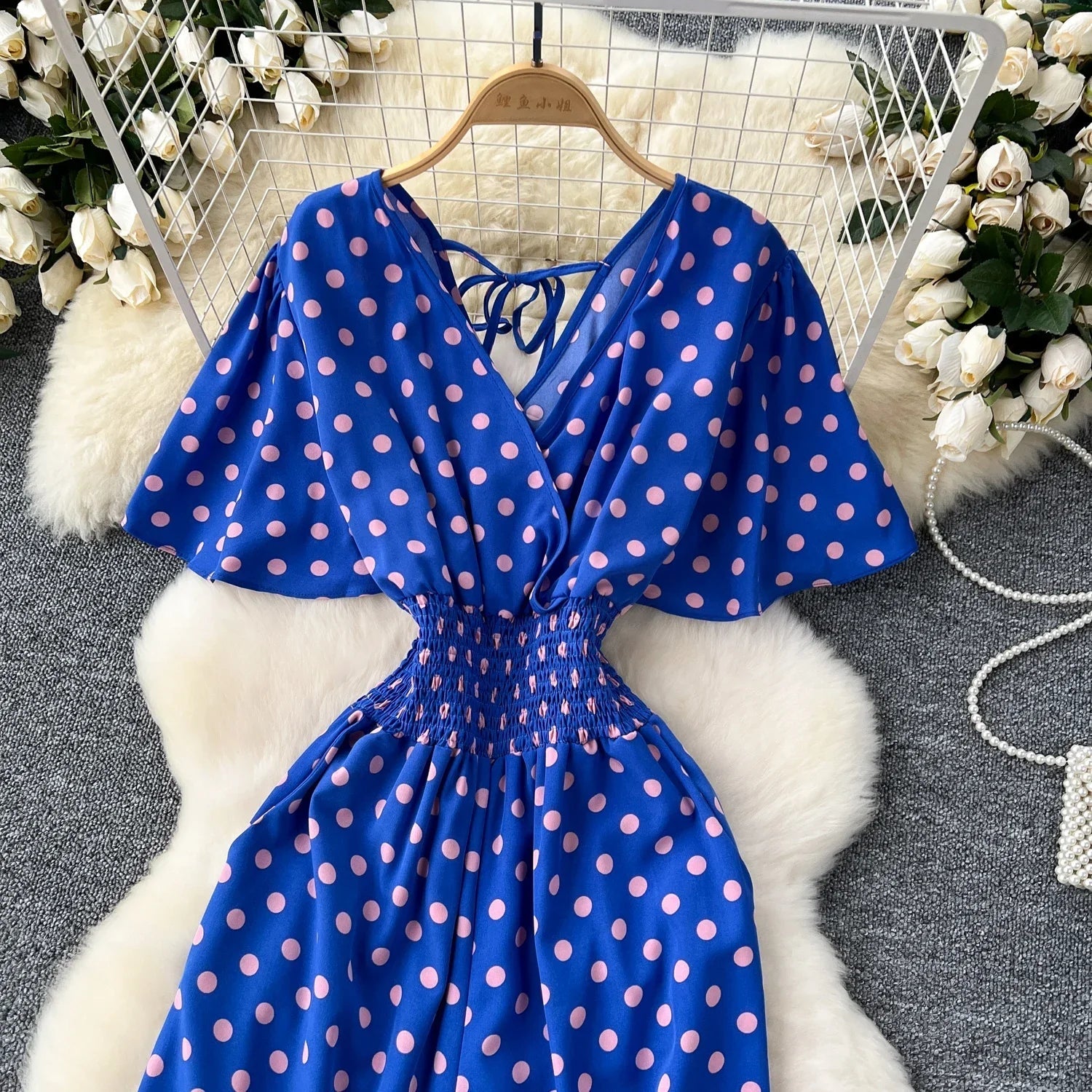 Elegant Polka Dot Romper for Women V-Neck Short Sleeve High Waist Wide Leg Jumpsuit Loose Fit Summer Playsuit
