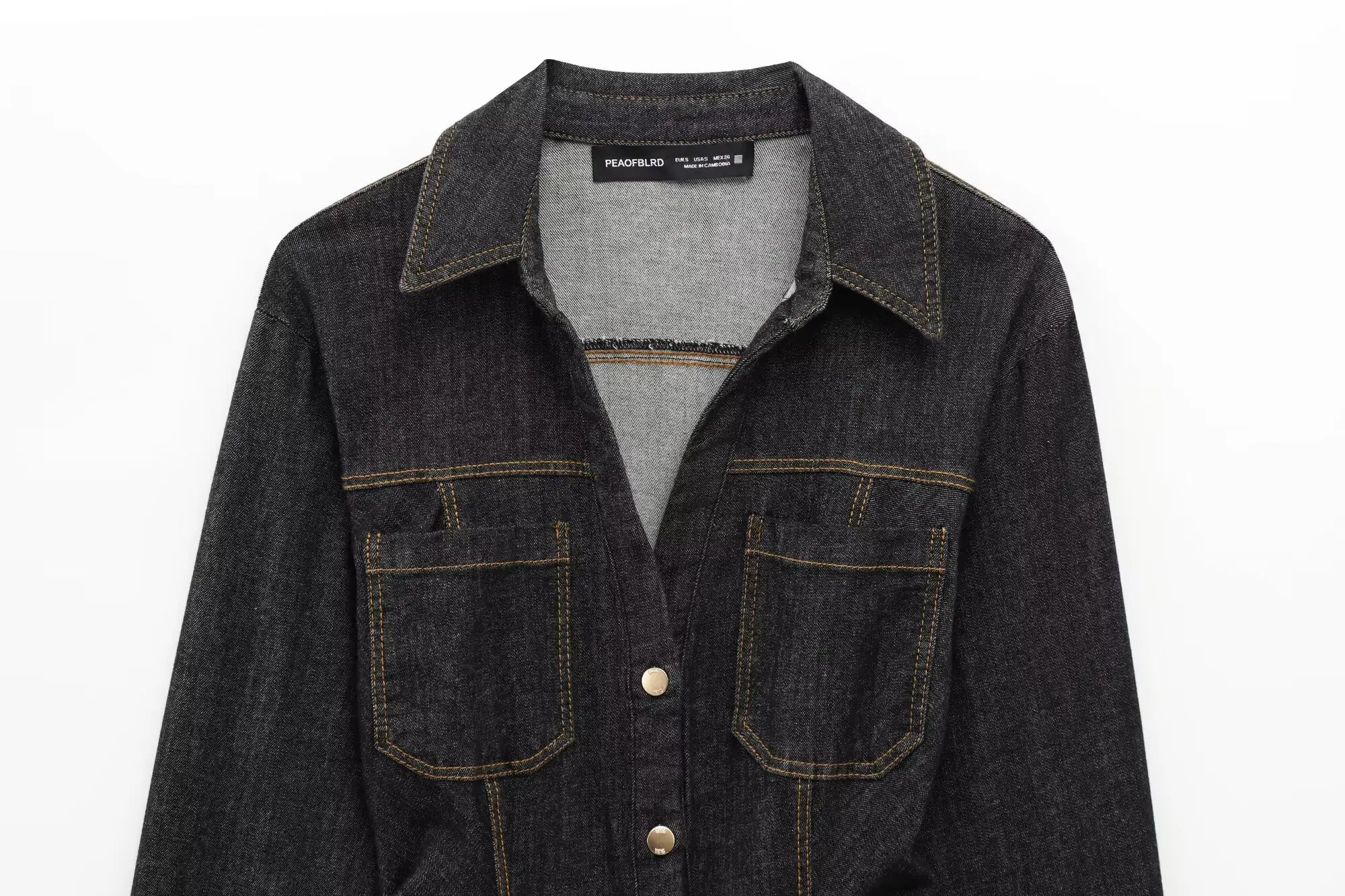 Women Black Denim Pants Set with Fitted Shirt and Patch Pockets Straight Leg Jeans Suit