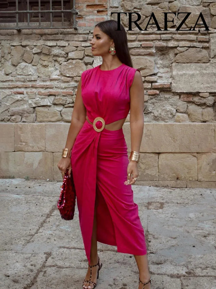 Womens Summer Dress O Neck Sleeveless Zipper Dress