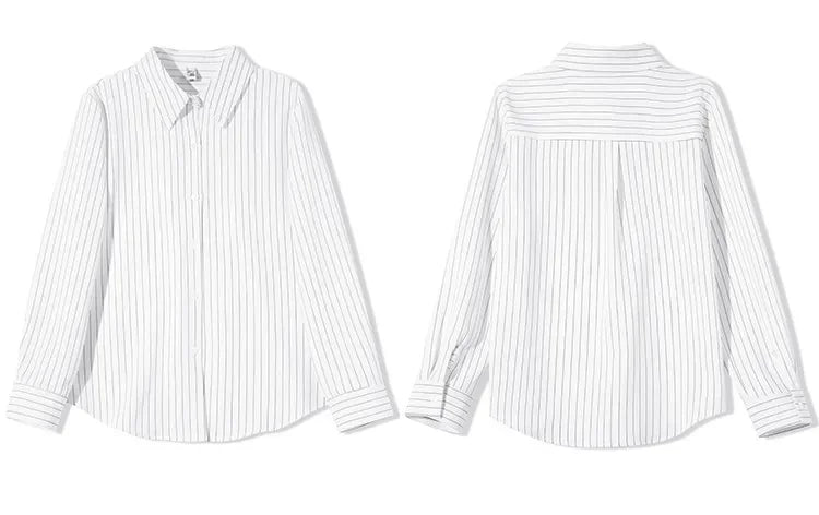 Striped Long Sleeve Women Shirt Button Up Blouse Lightweight Chiffon Tops Elegant Casual Office Wear