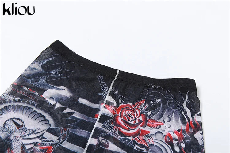 Mesh Trend Print 2 Piece Set for Women with Hipster Slash Neck Full Sleeve Top and Matching Slim Fit Pants