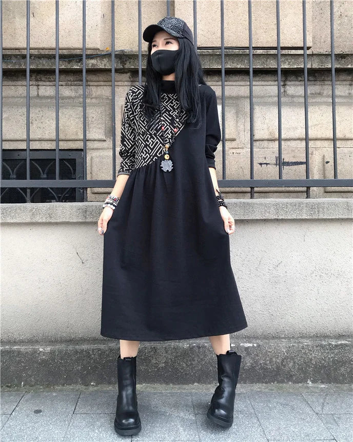 Loose Printed Turtleneck Dress For Women Elegant Casual