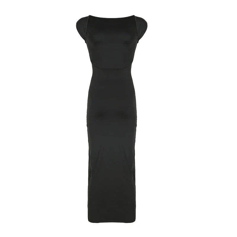 Backless Maxi Dress for Women Black A Line Elegant Party