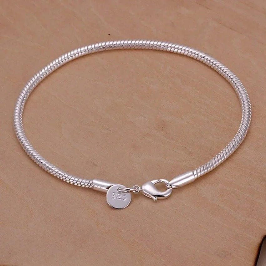 20cm Silver Color 3MM Snake Chain Bracelet for Women Charm Wedding Jewelry