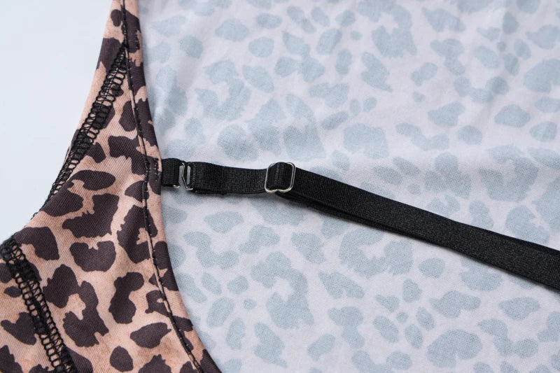 Leopard Print Halter Backless Slip Sexy Bodycon Jumpsuit Casual Streetwear Festival Romper for Women