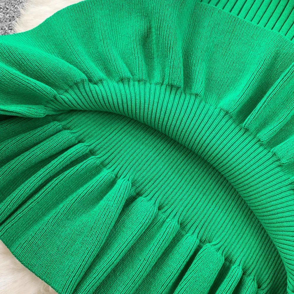 Knitted Mini Dress Women Summer Bodycon Ruffled Elegant