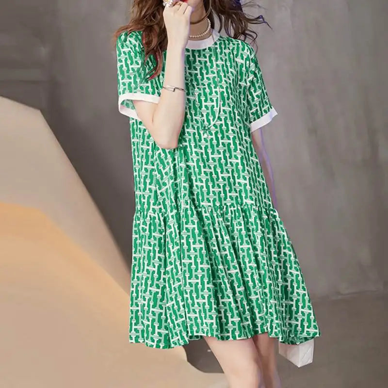 Boho Printed Sundress Knee Length Short Sleeve Dress