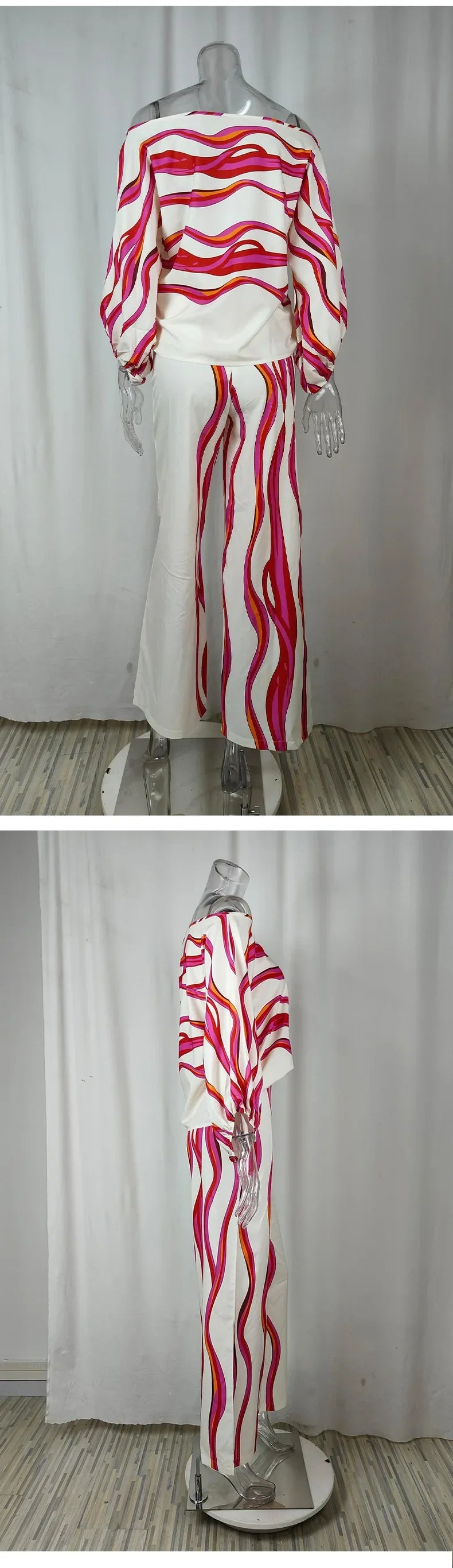 Women's Off Shoulder Satin 2-Piece Set with Lantern Sleeve Top and Wide Leg Pants for Elegant Office Wear