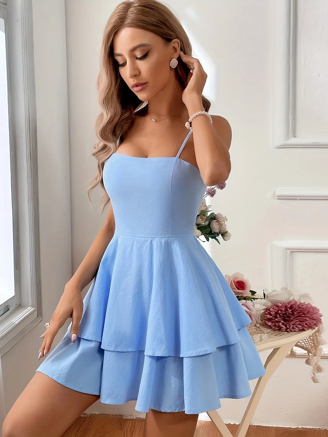 Backless Summer Dress With Bow Strap In Solid Color