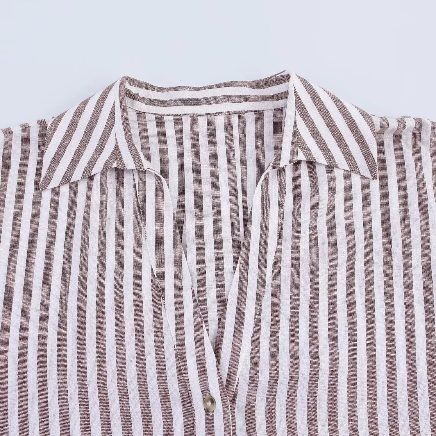 Women's Collared Shirt with Wide Sleeves Simple Striped Single Breasted Stylish Spring Top
