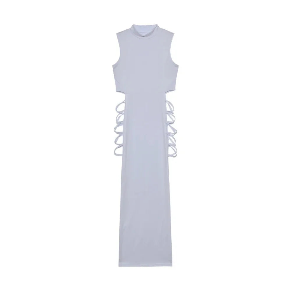 Sleeveless Slim Fit Hollow Lace Dress With Side Slits