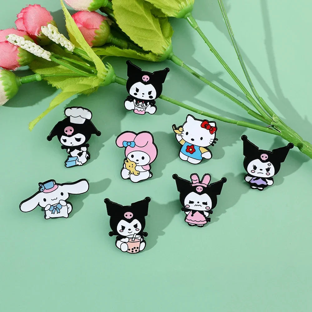 8 Pcs Hello Kitty Animal Brooch Set Cute Princess Kulomi Melody Lapel Pins Fashion Metal Badges for Backpack and Clothing Jewelry