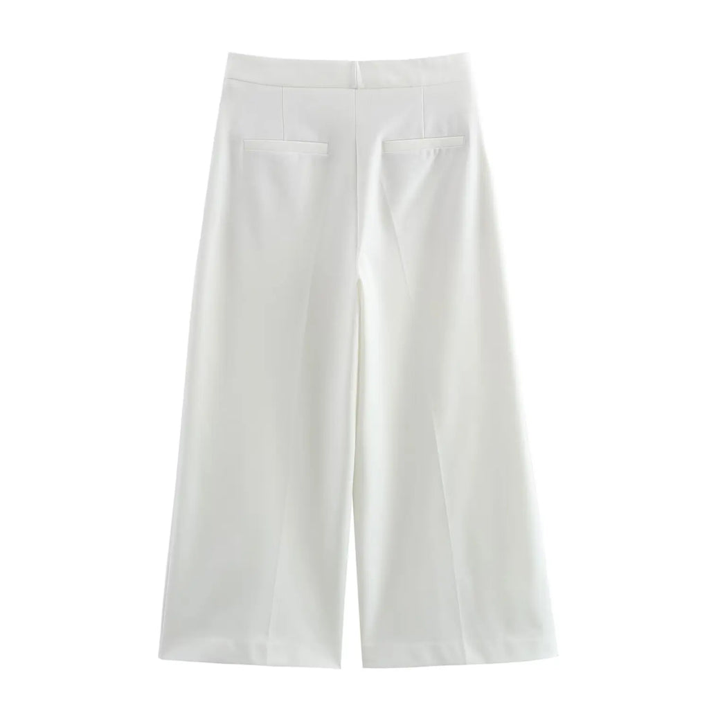 Women Chic Cropped Vest Pants Suit with Lapel and Single Button High-Waist Zip Straight-Leg Trousers Set