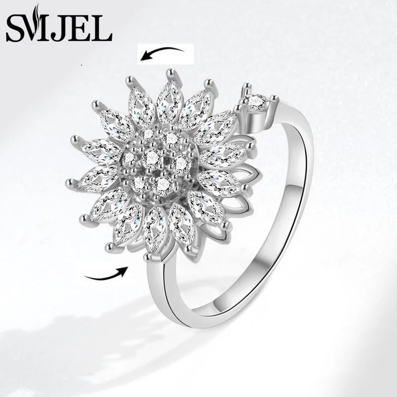 Sunflower Anxiety Ring Fidget Spinner with Butterfly and Hummingbird Charms for Stress Relief Gifts for Women