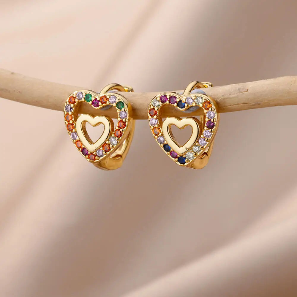 Hollow Zircon Heart Earrings for Women Gold Plated Stainless Steel Heart Shaped Jewelry Gift for Weddings and Couples