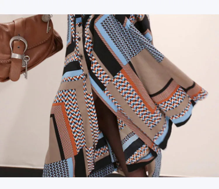 Vintage Print Long Shirt Dress For Women Ankle Length