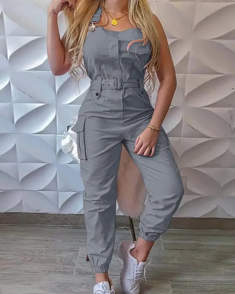 Women's Fashion Strap Jumpsuit Loose Fit Dungarees Long Romper with Pockets Casual Cargo Pants Playsuit Summer Workwear