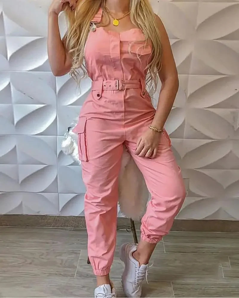 Women's Fashion Strap Jumpsuit Loose Fit Dungarees Long Romper with Pockets Casual Cargo Pants Playsuit Summer Workwear