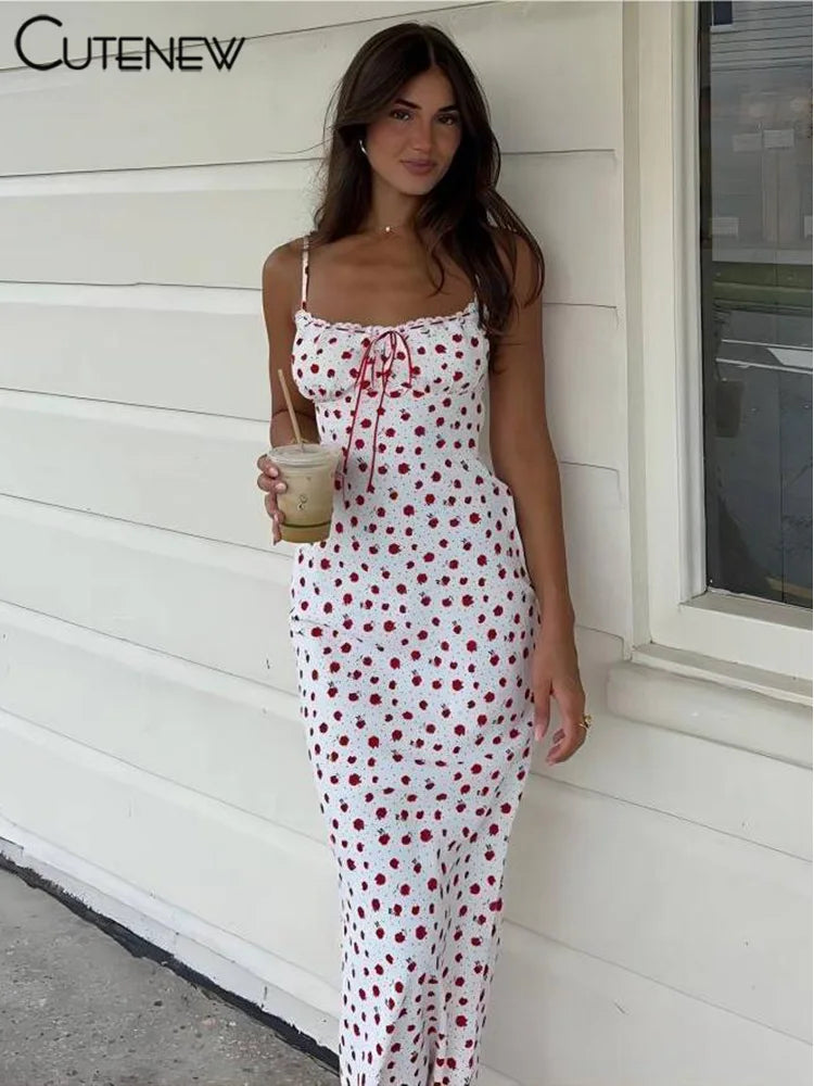 Rose Print Maxi Dress for Women Summer Bodycon Style