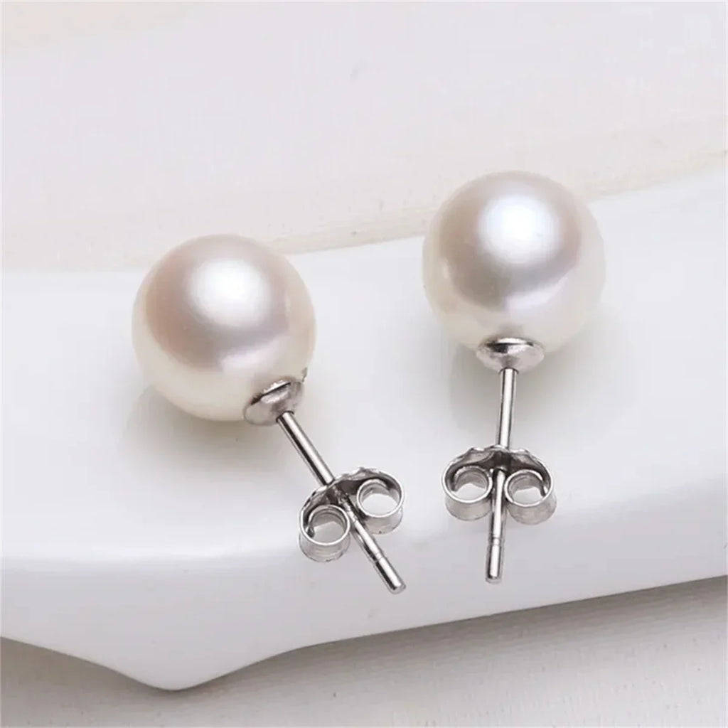 925 Sterling Silver Freshwater Cultured Pearl Button Ball Stud Earrings for Women