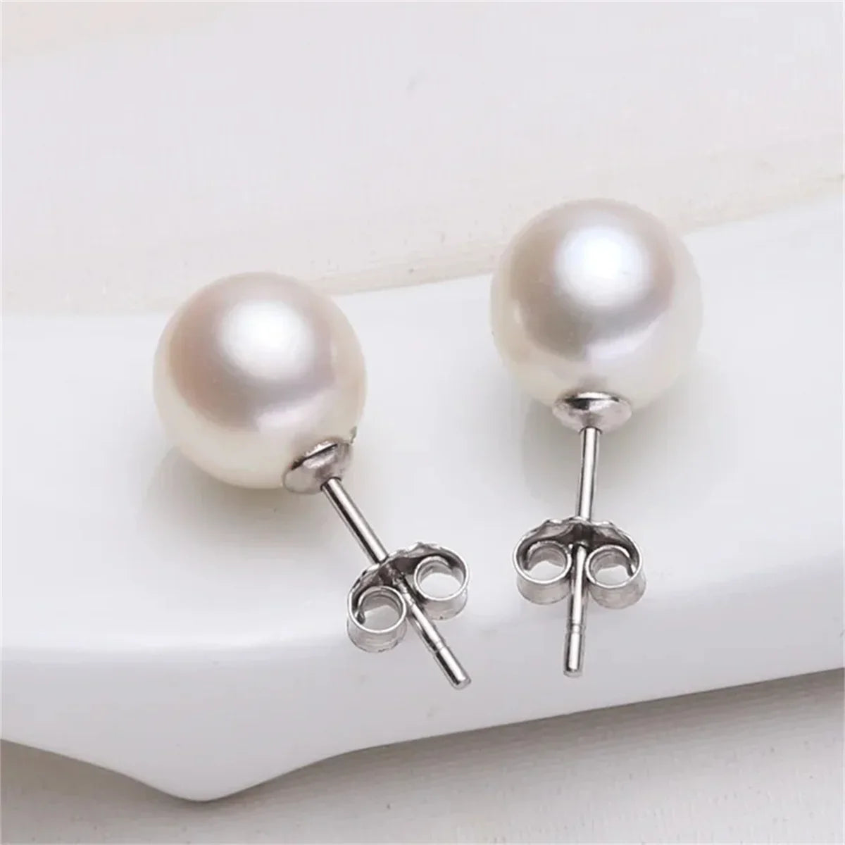 925 Sterling Silver Freshwater Cultured Pearl Button Ball Stud Earrings for Women