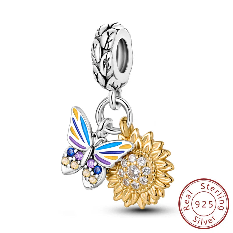 Glowing Luminous Firefly Butterfly Pendant Charm Beads in 925 Sterling Silver for Bracelet Jewelry