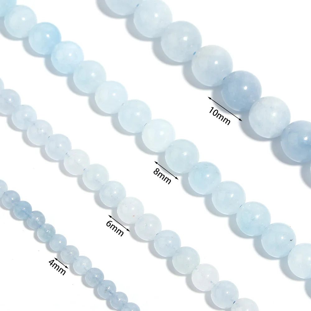 Natural Aquamarine Stone Beads Blue Round Gemstone Beads for DIY Jewelry Making and Accessories