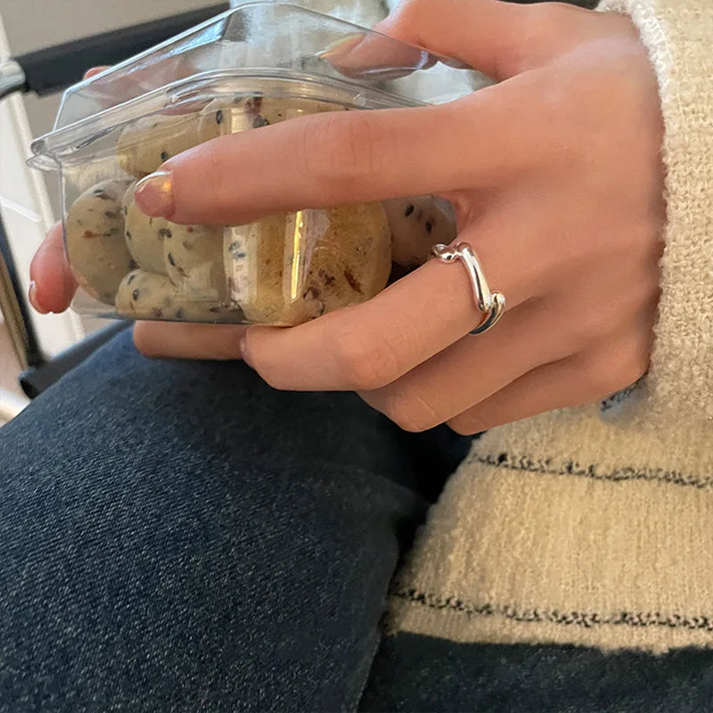 925 Sterling Silver Cross Hollow Chain Geometric Finger Ring Creative Party Jewelry Gift