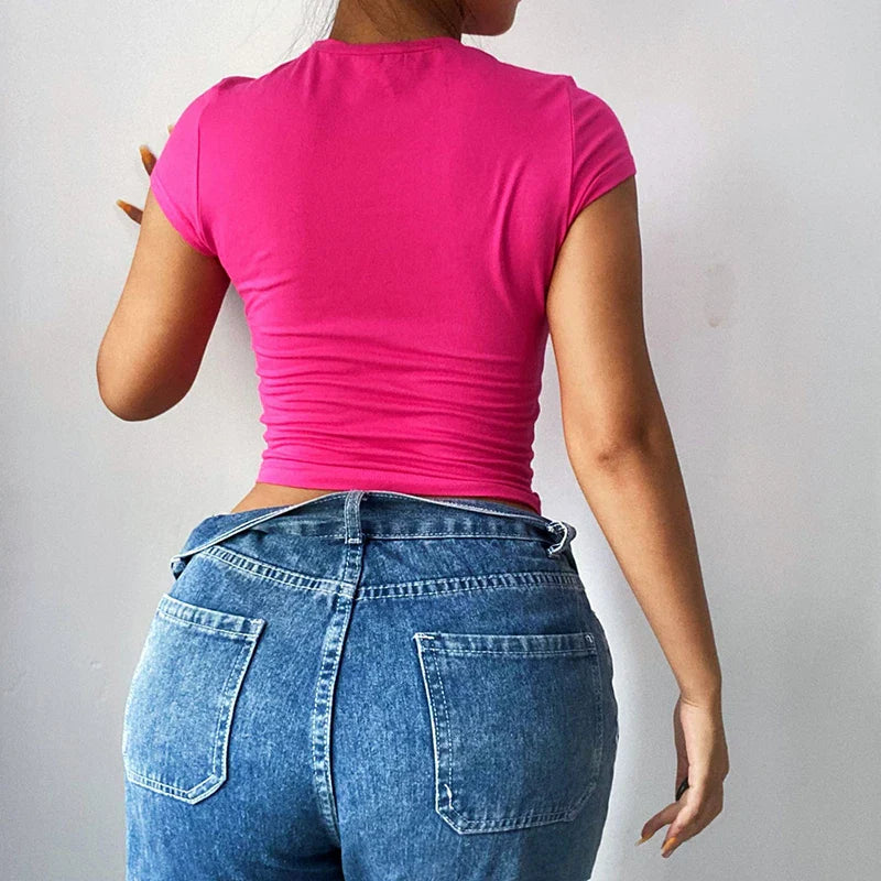 Gothic Baby Tee for Women with Letter Graphics Short Sleeve Crop Top Chic Grunge Y2K Style