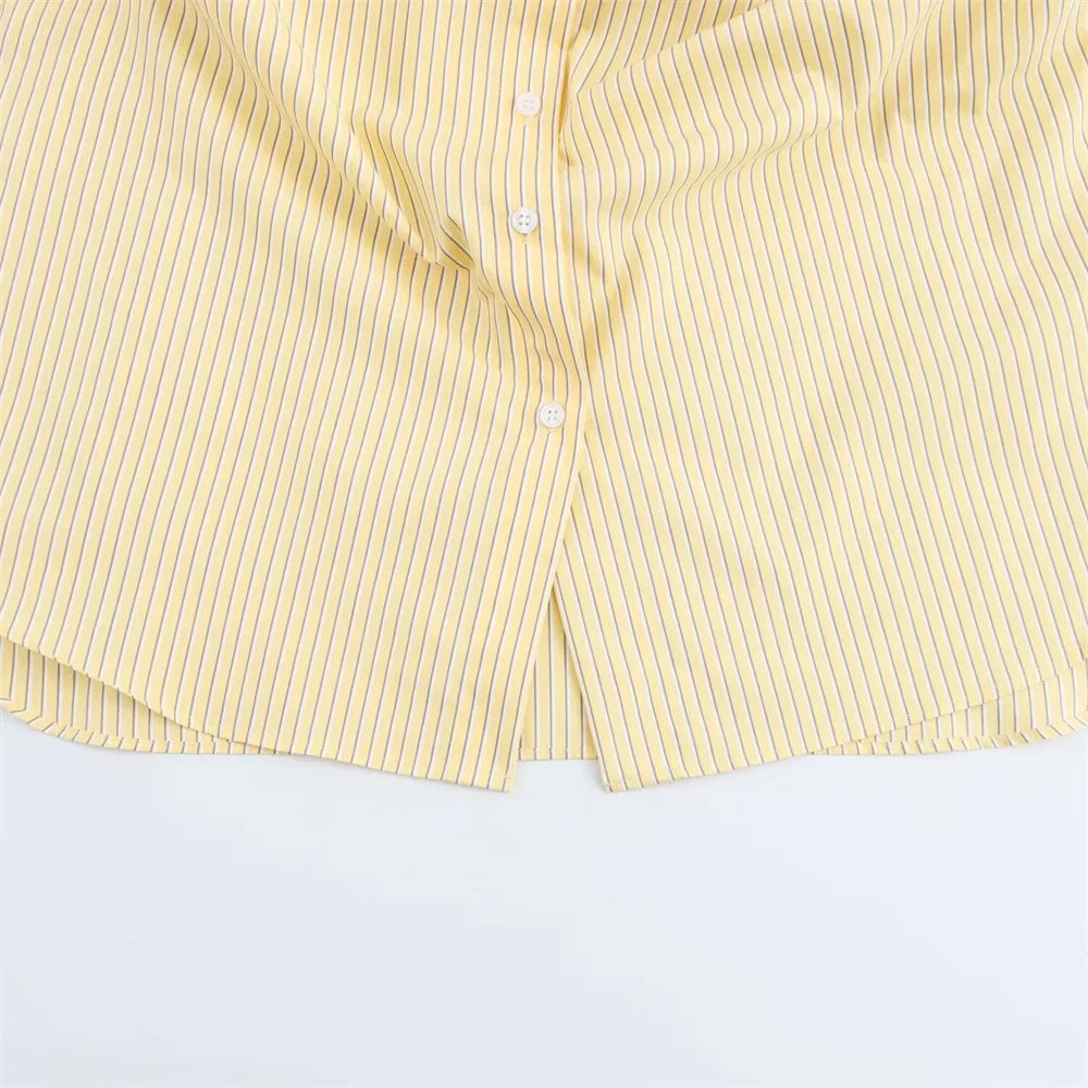 Women's Loose Poplin Shirt and High Waist Striped Pants Set for Spring