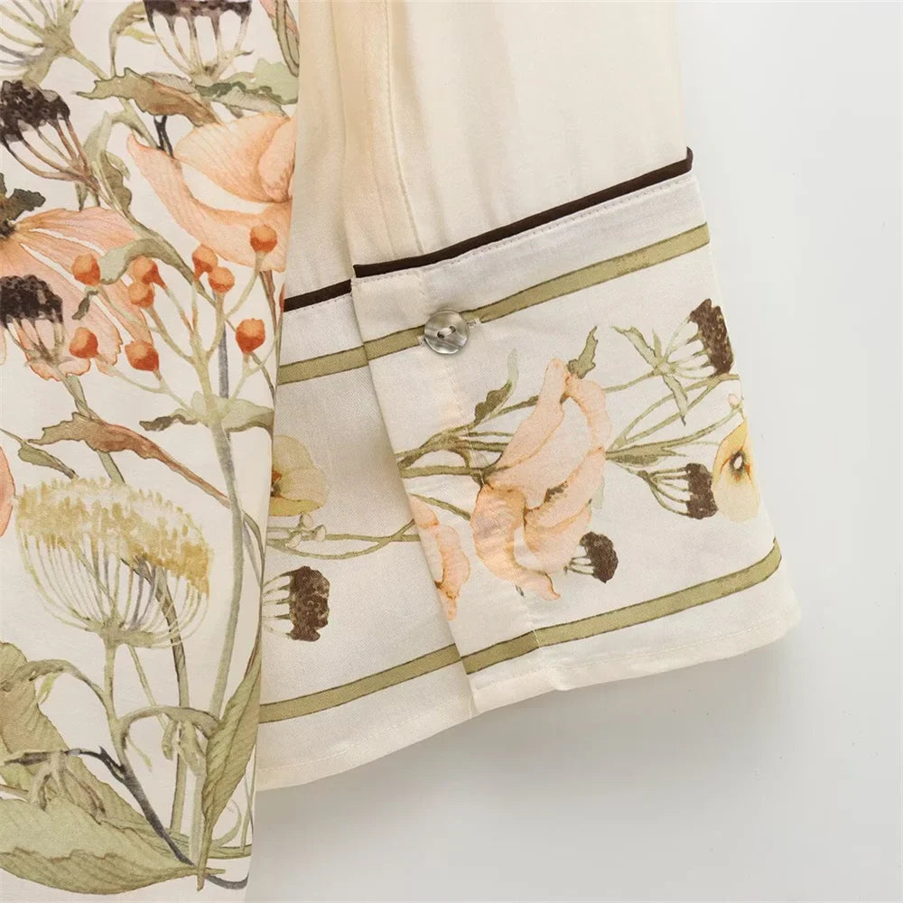 Floral Pattern Women's Shirt and Long Pants Set for Spring Fashion