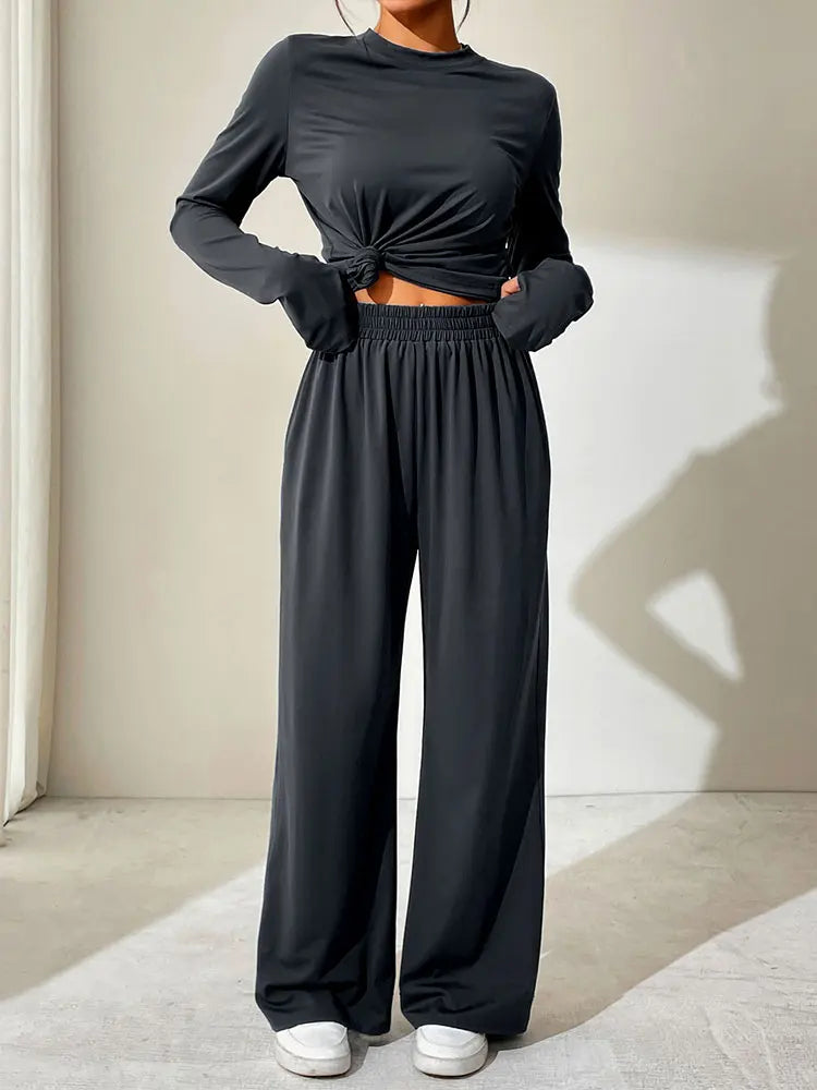 Spring Fashion Women's Casual Long Sleeve T-Shirt and Trouser Set Slim Fit Streetwear Outfit
