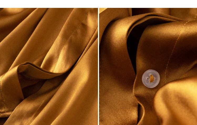 Women Satin Silk Shirt 93% Mulberry Silk 7% Spandex 19 Momme Classic Long Sleeve Blouse Solid Color Office Top for Women M L XL XXL