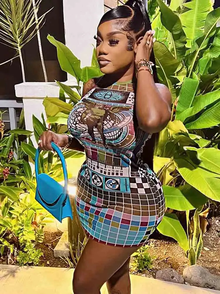 Colorful See Through Sleeveless Bodycon Dress for Women