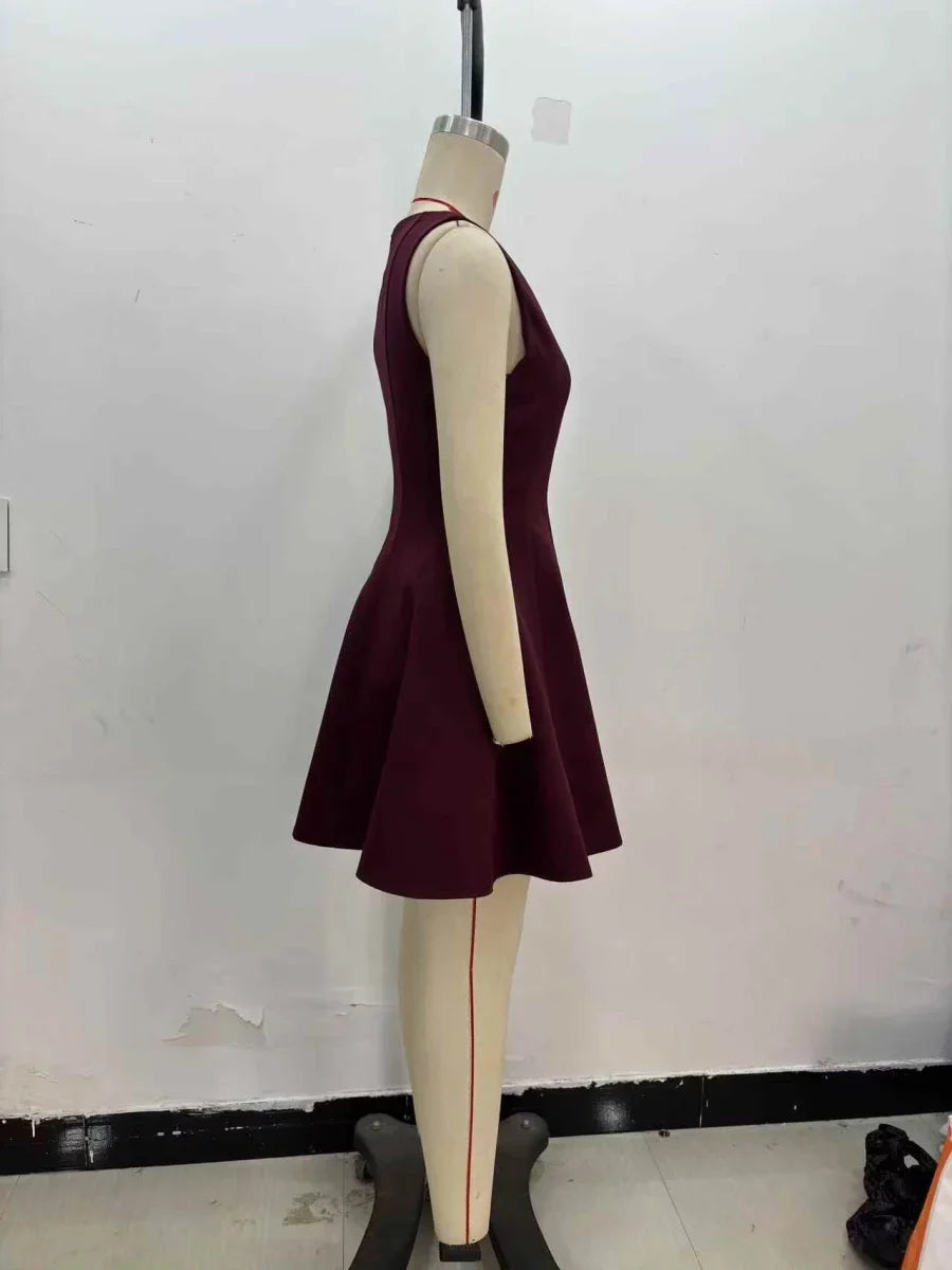 Little Black Dress Elegant Sleeveless Boat Neck Swing Dress