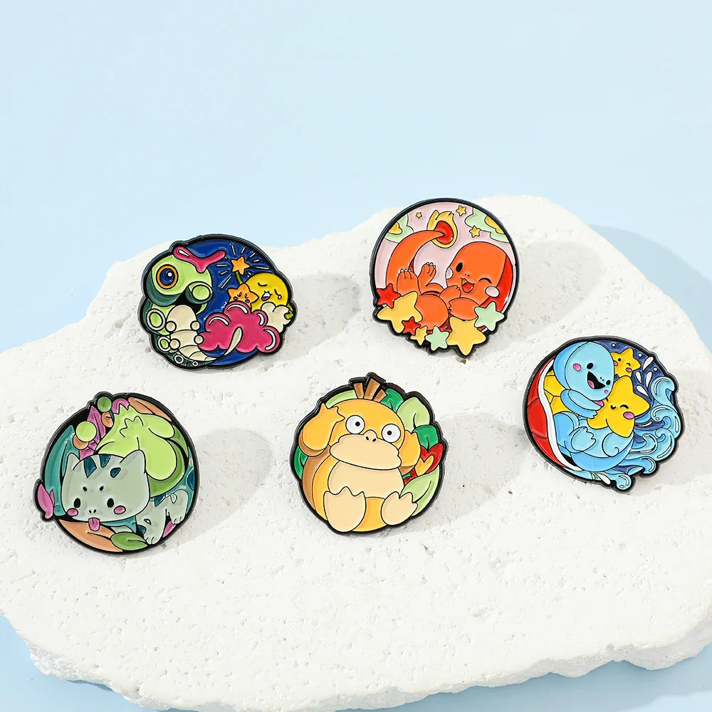 5 Pieces Cartoon Pokémon Charmander Metal Brooch Set Cute Enamel Lapel Pins for Backpack and Clothing Jewelry Accessories