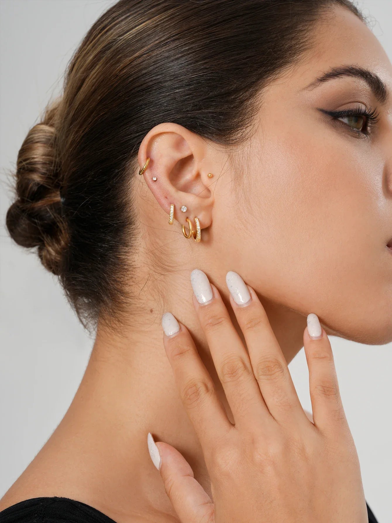 10 Pairs Small Gold Hoop Earrings for Women, 18K Gold Plated Tiny Stainless Steel Studs for Multiple Piercings