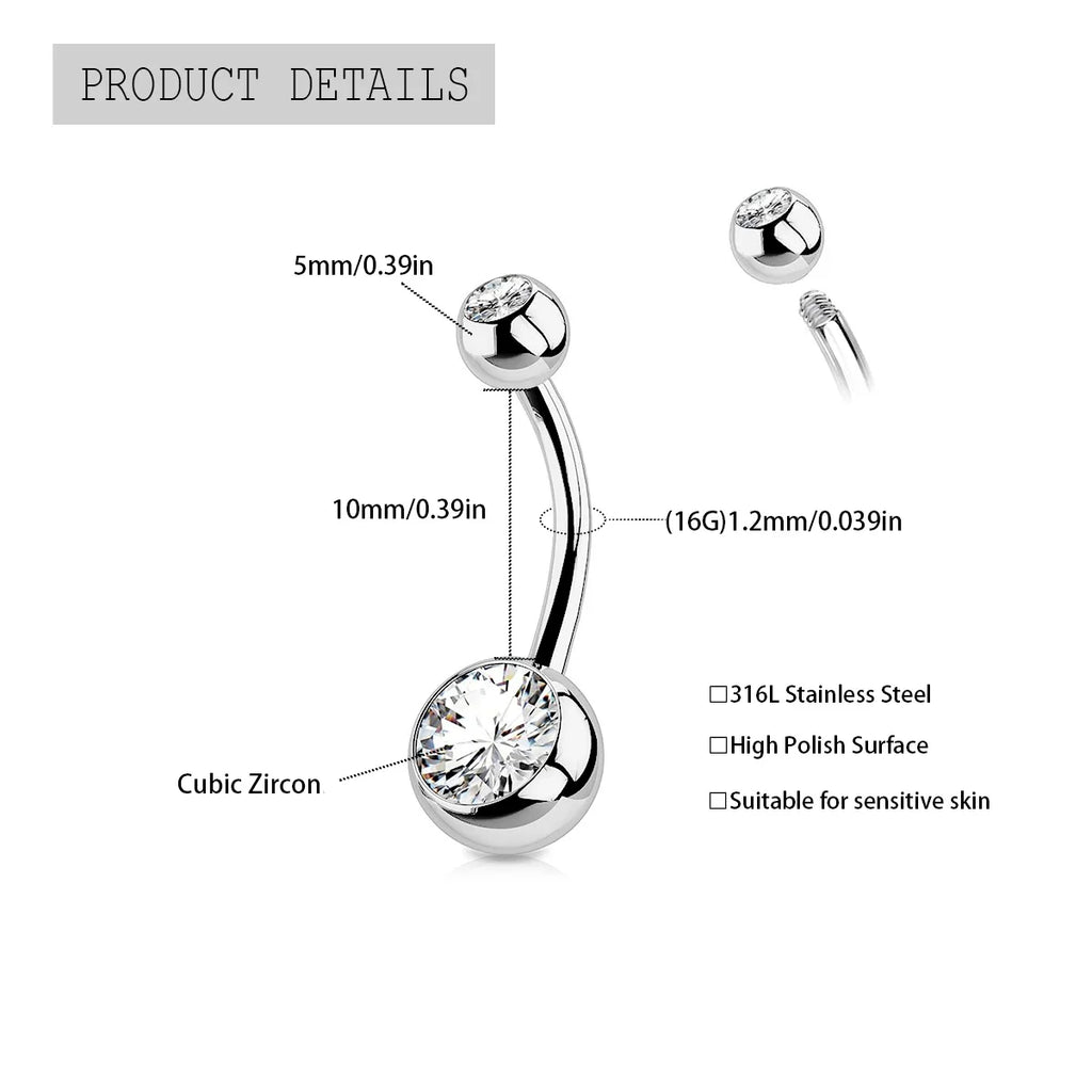 G23 Titanium Crystal Gem Curved Barbell Belly Button Rings for Navel Piercings