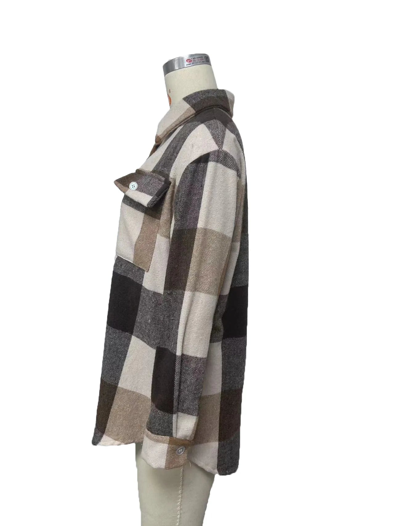 Women's Flannel Lapel Plaid Shirt Jacket Long Sleeve Button Down Thin Warm Coat Blouse for Autumn Casual Wear