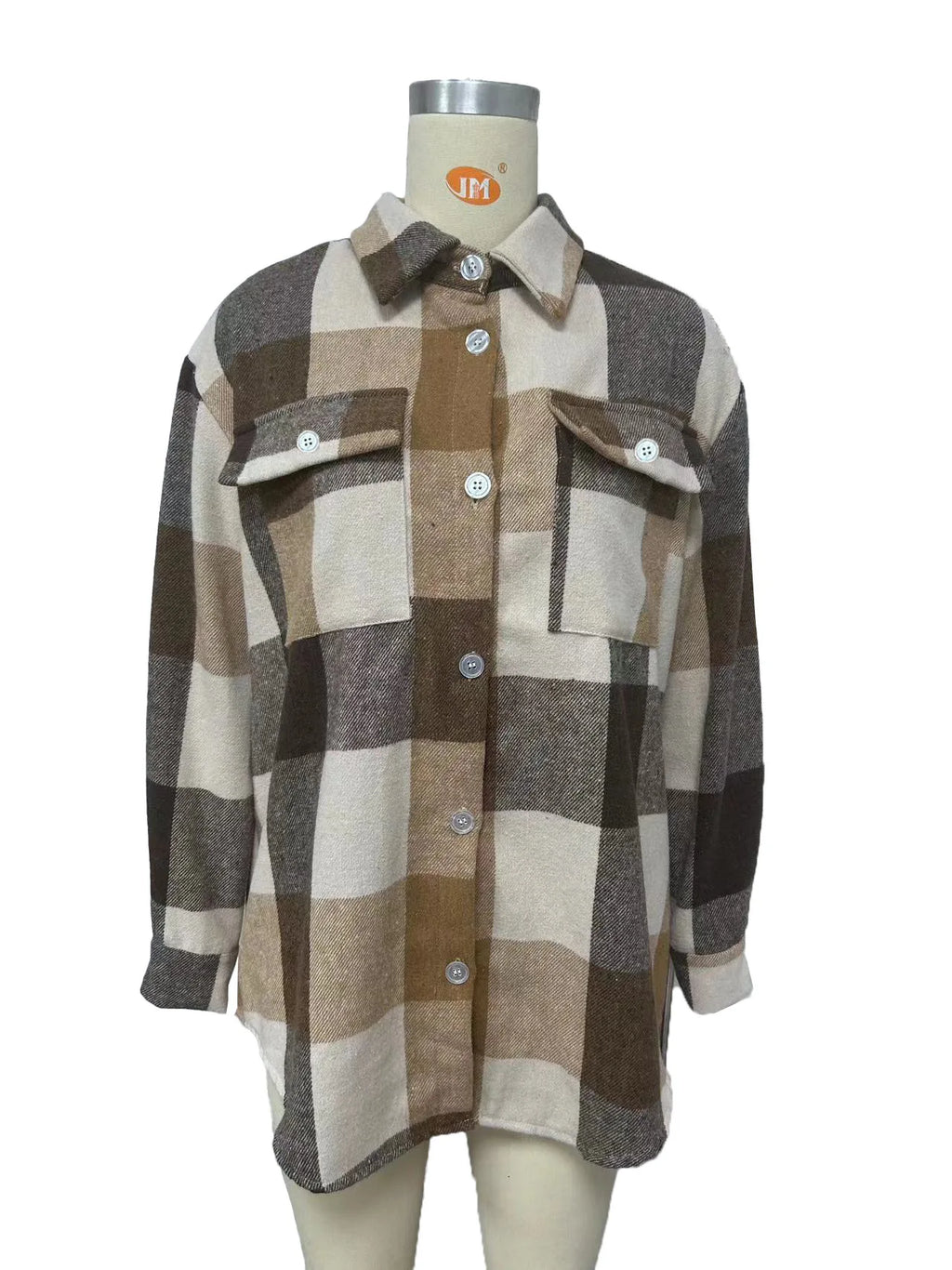 Women's Flannel Lapel Plaid Shirt Jacket Long Sleeve Button Down Thin Warm Coat Blouse for Autumn Casual Wear