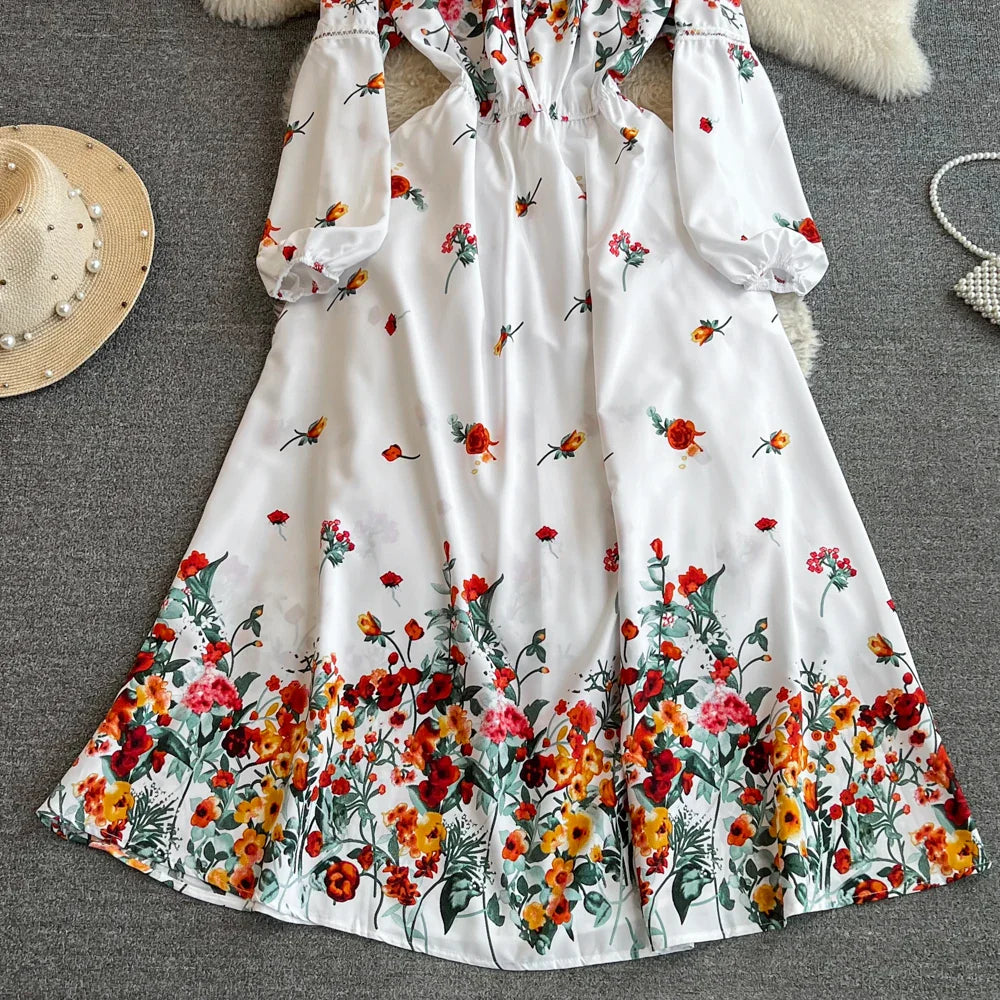 Floral Print Maxi Dress For Women Elegant Swing Tunic