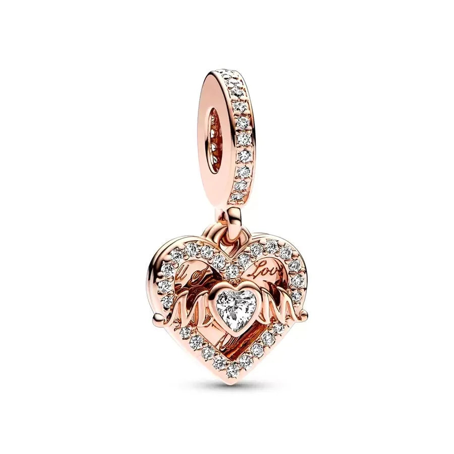 Plated Rose Gold Sparkling Pink Hot Air Balloon and Heart Charm Bead for Silver 925 Bracelet DIY Jewelry