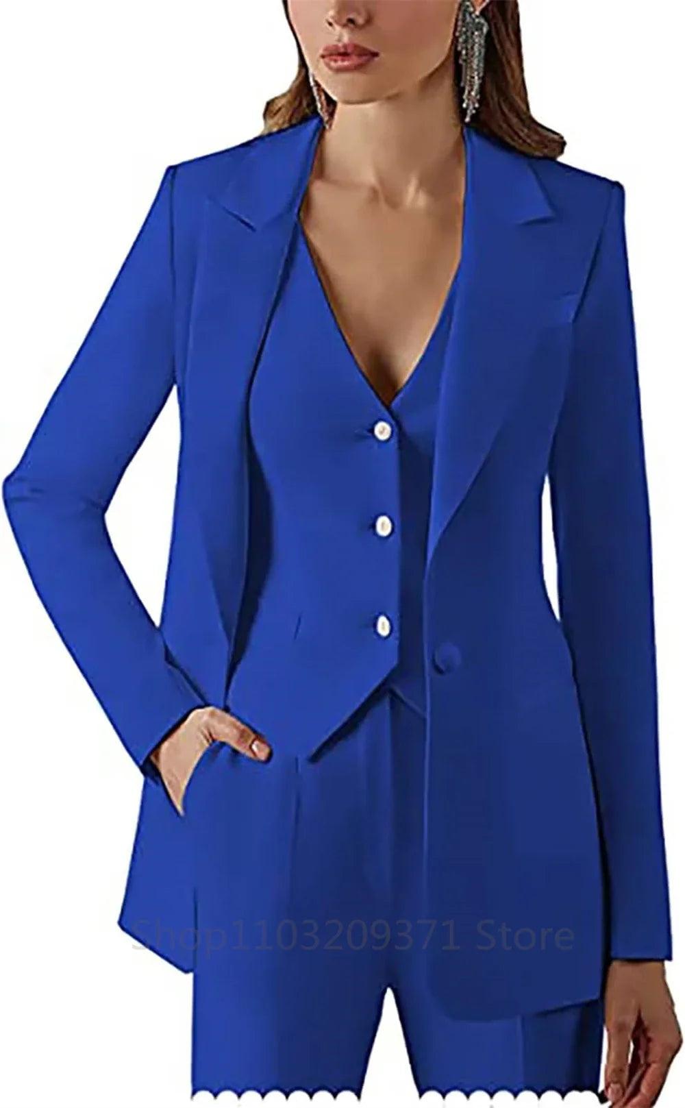 Plus Size Women Three Piece Suit Set with Lapel Blazer Vest and Pants for Office Business Formal Events
