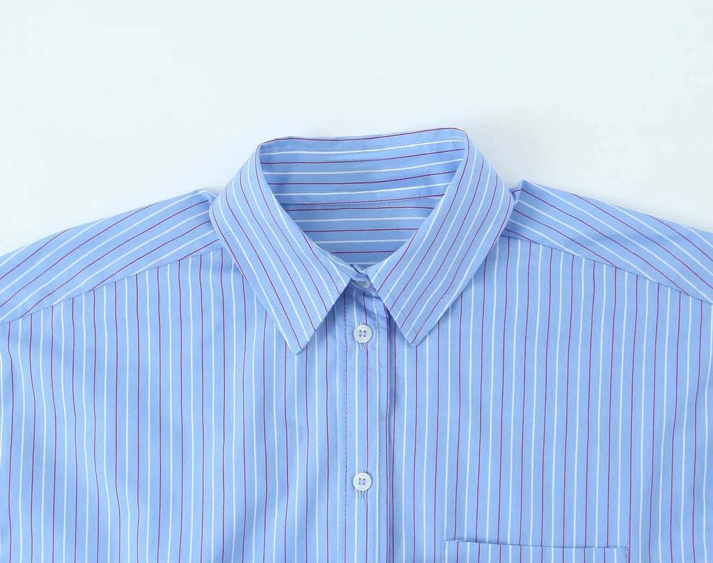 Fashionable Stripe Shirt and Wide Leg Pants Set for Women Casual Spring Outfit