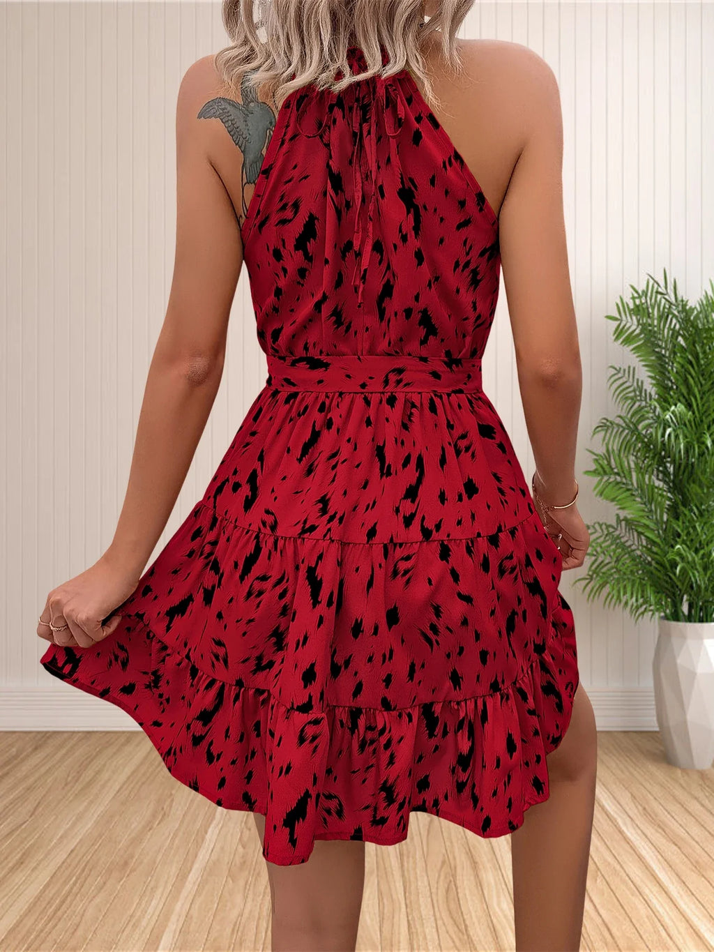 Halter Neck Boho Floral Polka Dot Short Sundress for Women